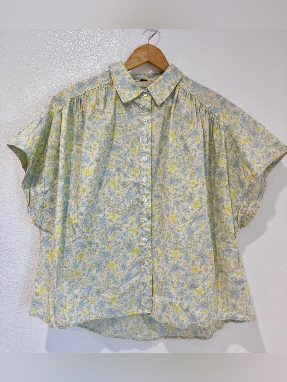 Free People Pastel Floral Dolman Button Down Blouse Cottagecore Boho Grandma S